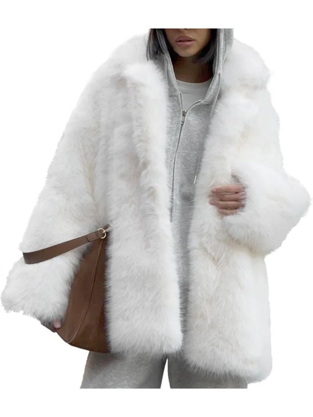 Cozy Women's Mid-Length Faux Fur Coat - Warm Fluffy Winter Jacket